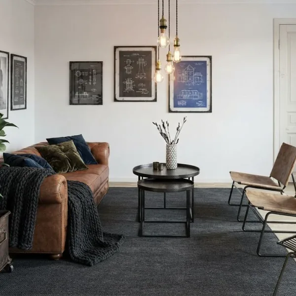AI-generated image: the same living room in the Industrial style