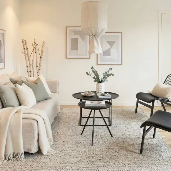 AI-generated image: the same living room in the Scandinavian style