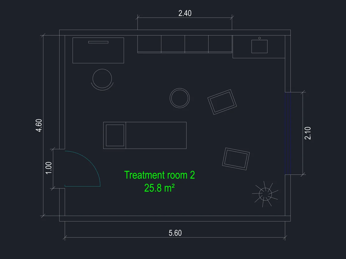 Het ontwerp als CAD-tekening, met meubelblokken