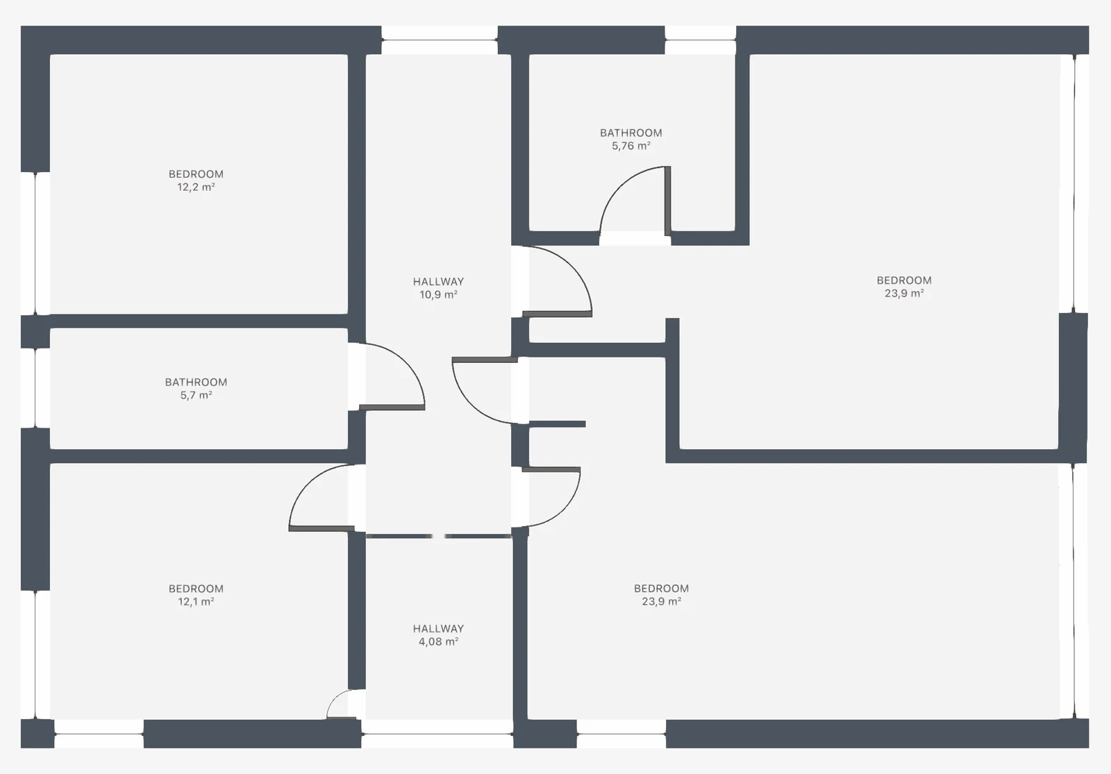 การส่งออก Real Estate Floor Plan (Hi-Res) ของคอนโดมิเนียมสี่ห้องนอนพร้อมชื่อและพื้นที่ห้อง